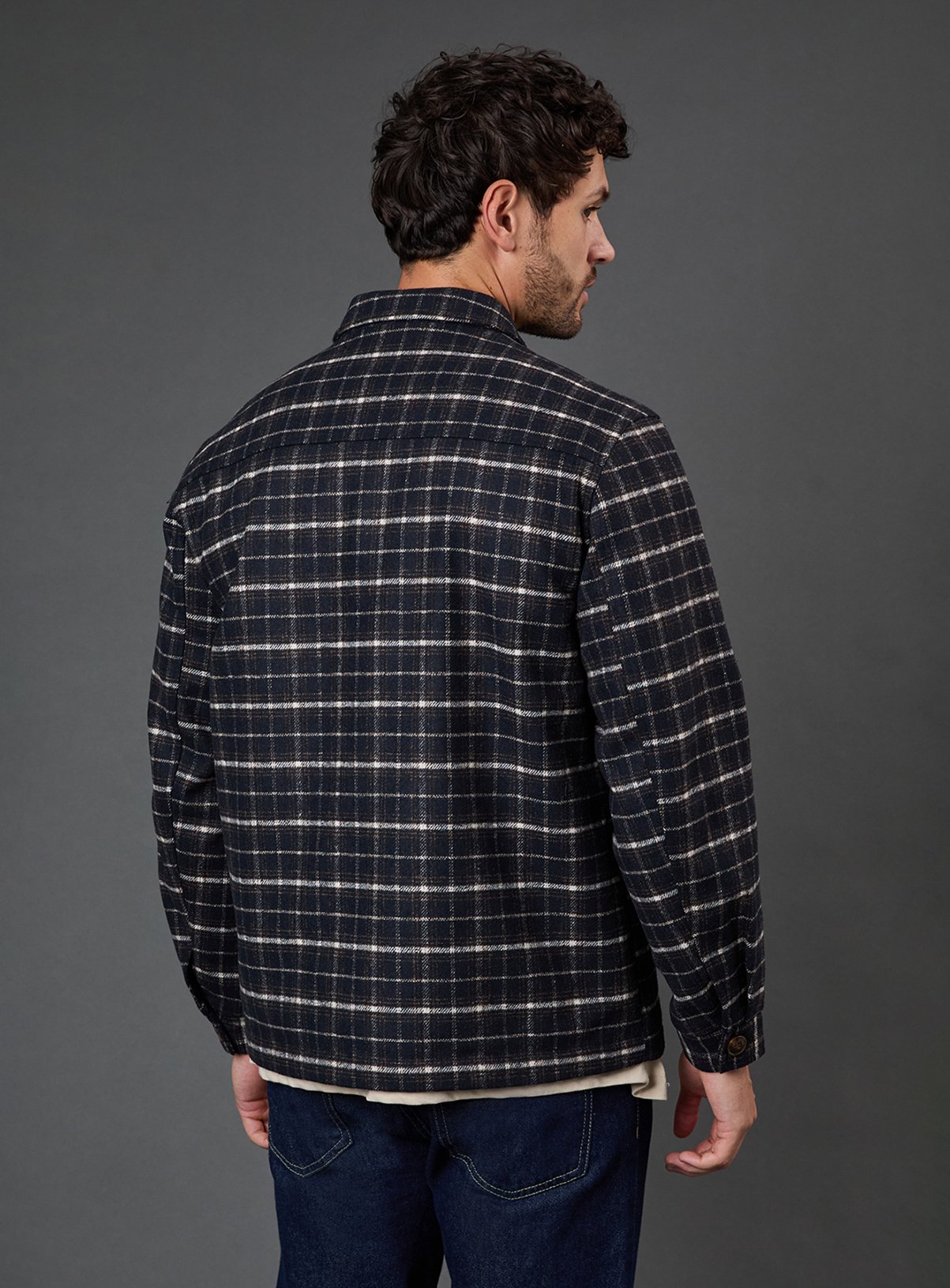 BURTON Navy Check Wool Look Jacket M - Image 3 thumbnail