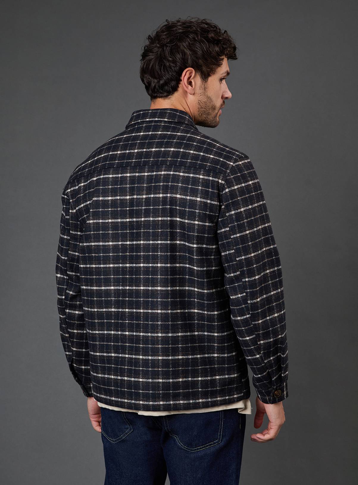 BURTON Navy Check Wool Look Jacket M - Image 3