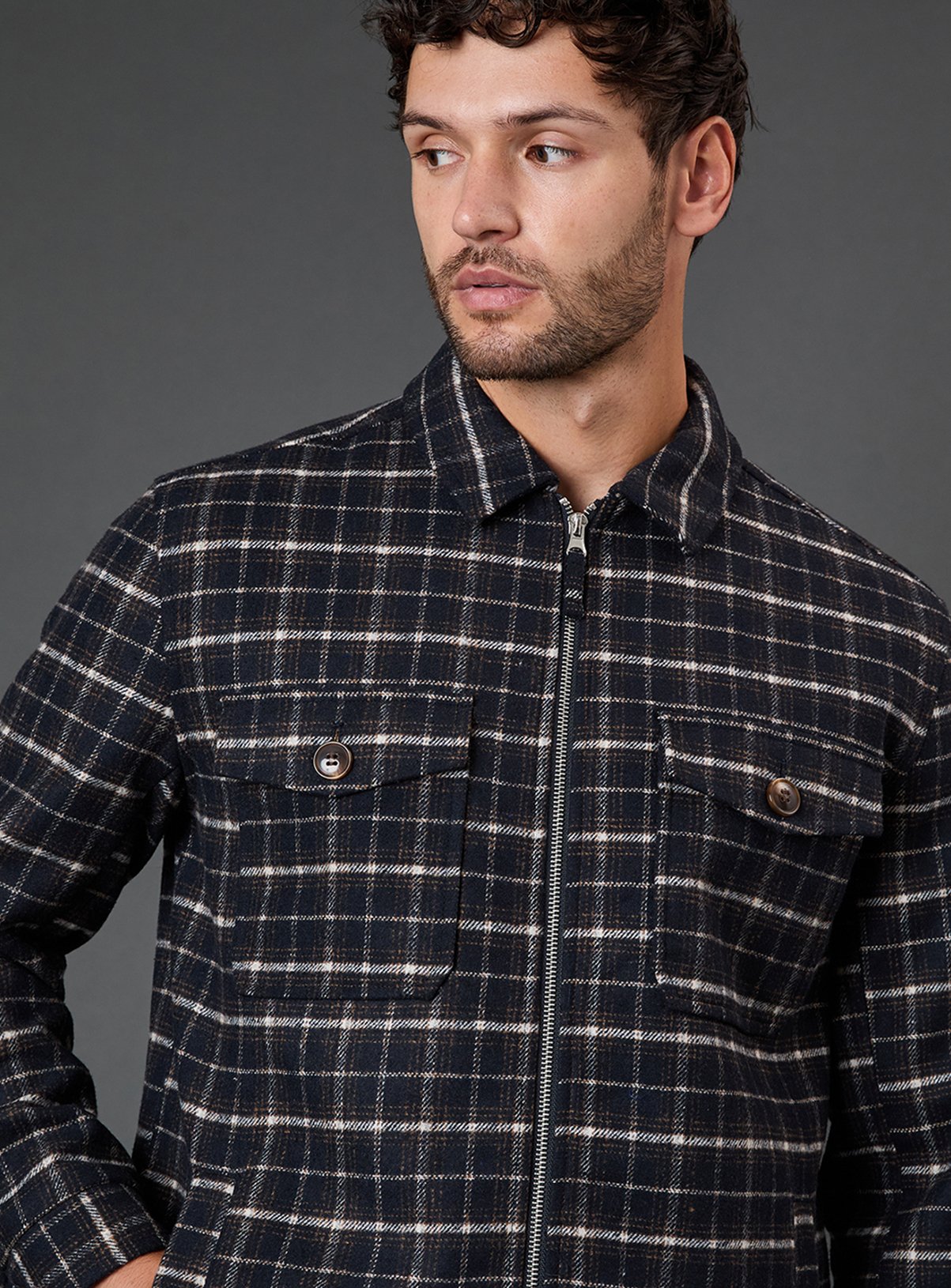BURTON Navy Check Wool Look Jacket M - Image 4 thumbnail