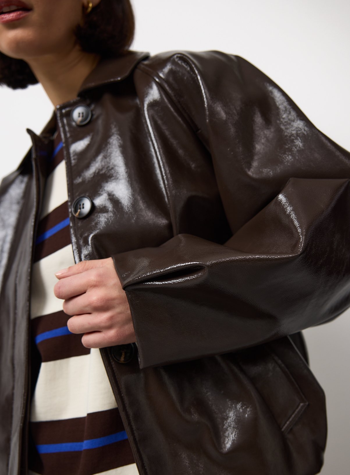 Brown PU Bubble Hem Jacket L - Image 2 thumbnail