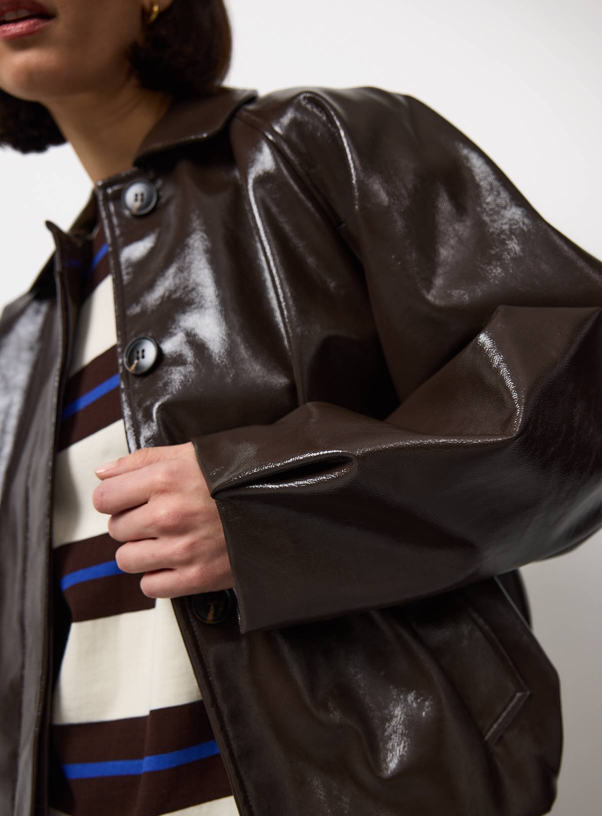 Brown PU Bubble Hem Jacket L - Image 2
