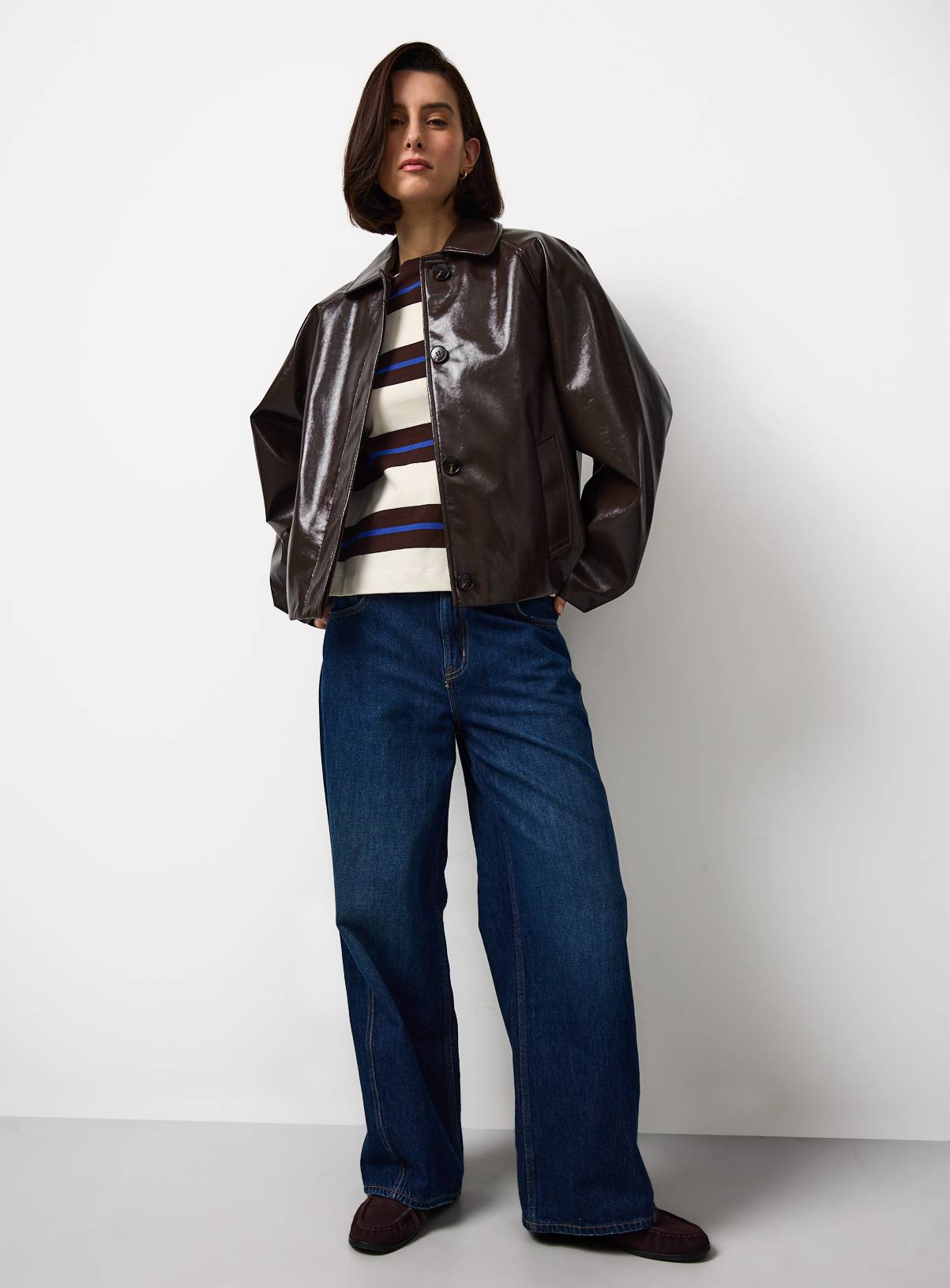 Brown PU Bubble Hem Jacket L - Image 4