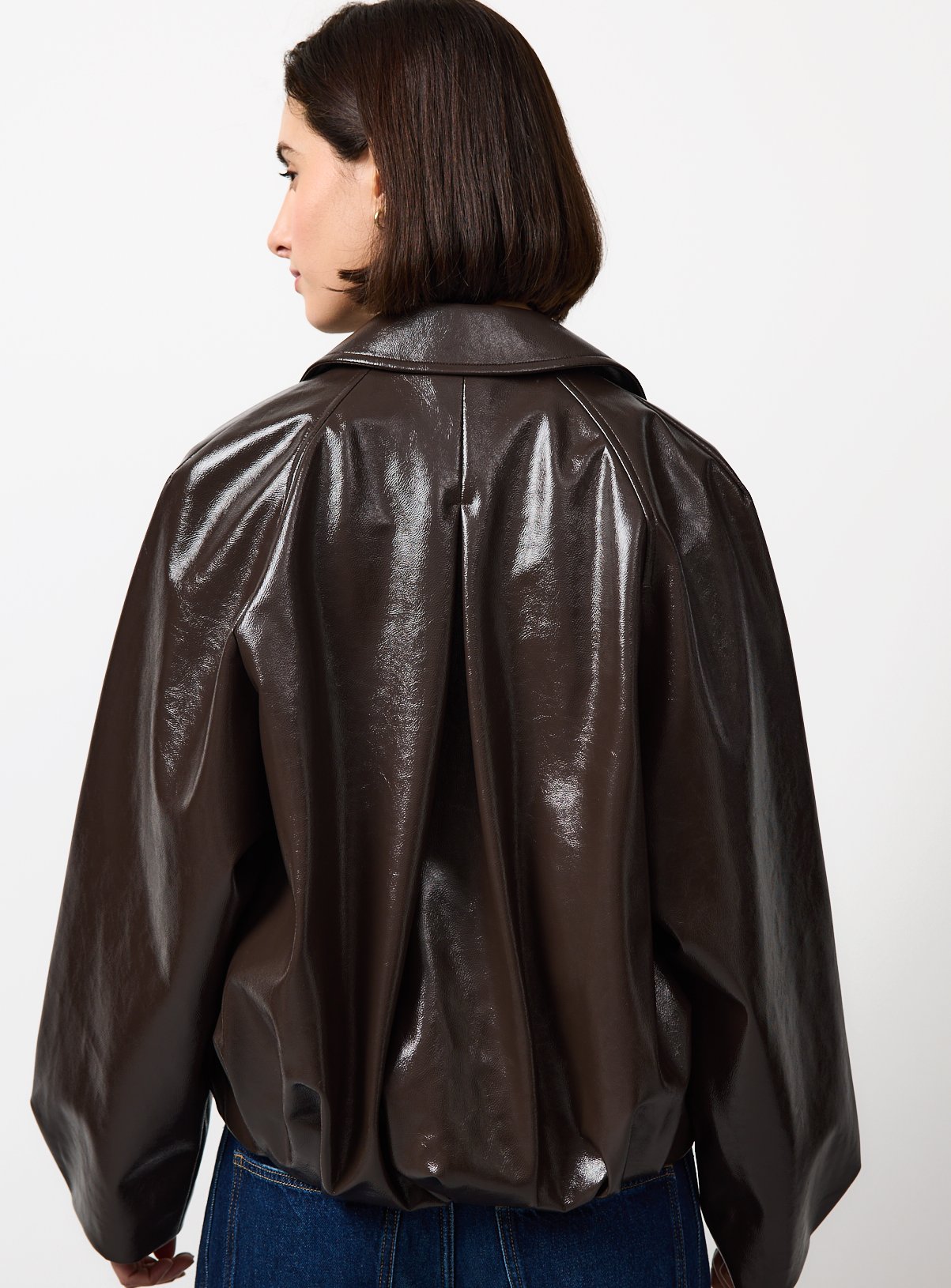 Brown PU Bubble Hem Jacket L - Image 5 thumbnail