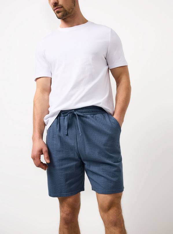 Blue Textured Jersey Pyjama Shorts XXL