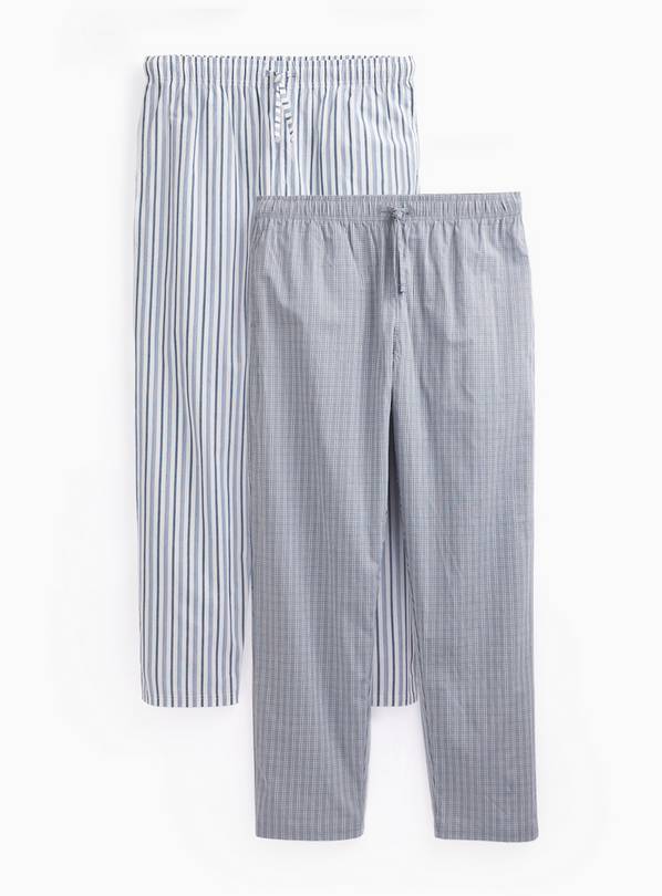 Grey Check & Stripe Print Pyjama Bottoms 2 Pack S