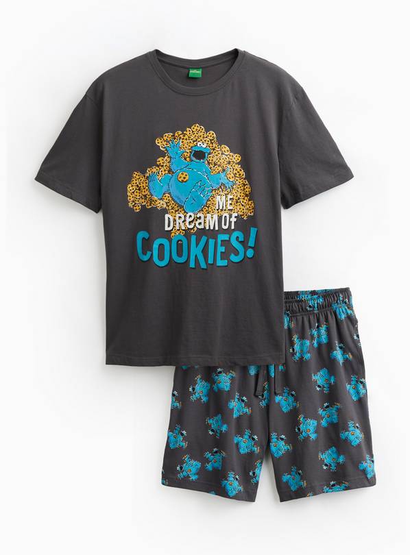 Black Sesame Street Cookie Monster Print Shortie Pyjamas M