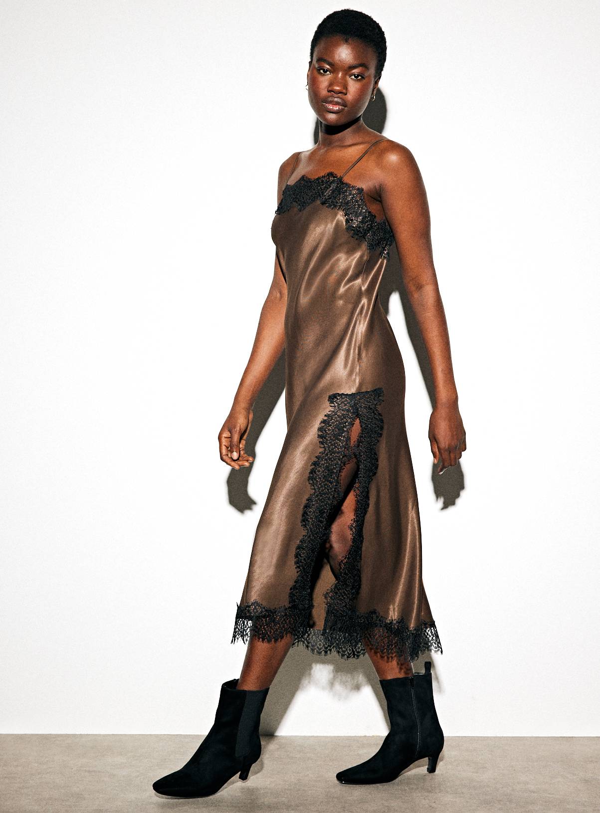 Brown Lace Satin Cami dress 8 - Image 4