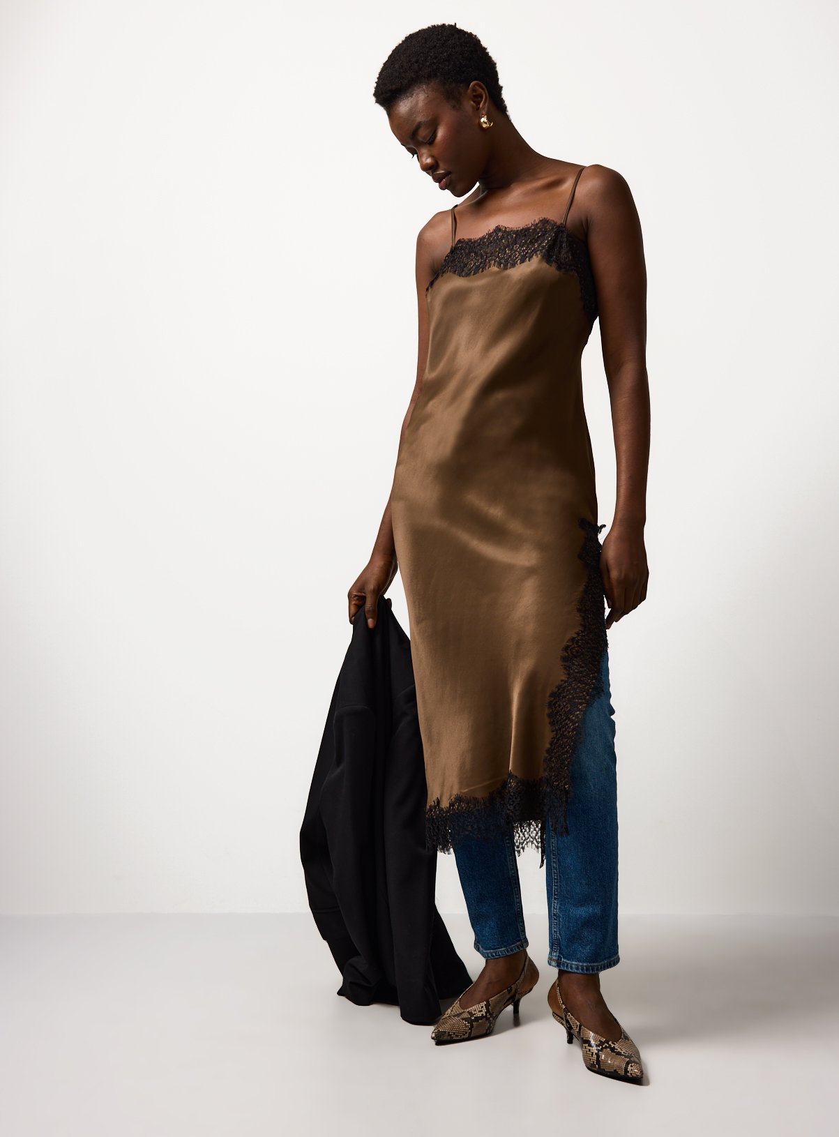 chinese dress ladies Amanda Lace Trim Maxi Dress in Brown