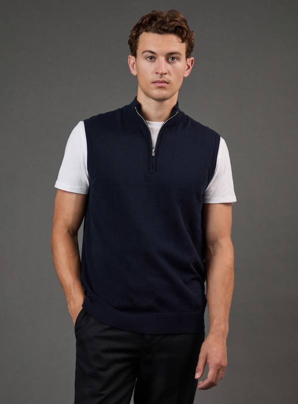 BURTON Navy Zip Neck Knitted Tank XXL