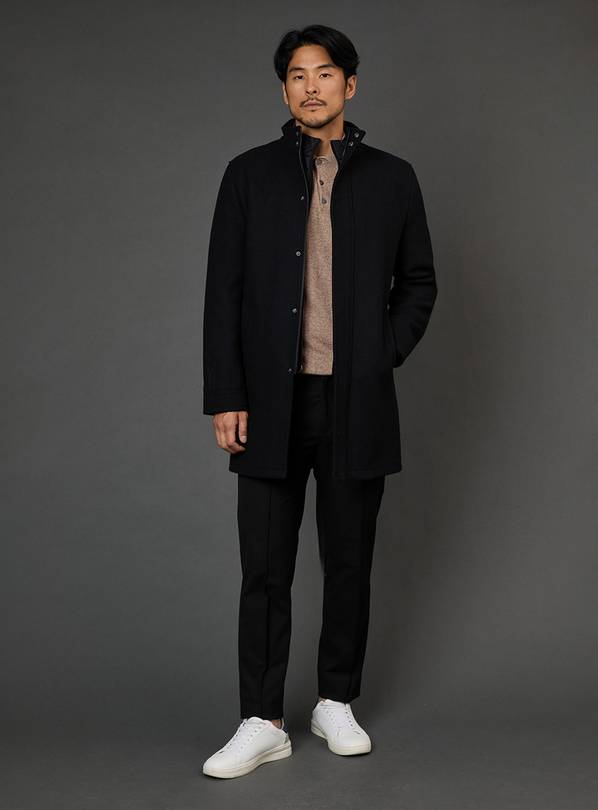 BURTON Black Signature Funnel Neck Wool Blend Coat With Insert XL