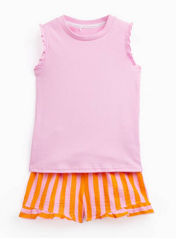 Pink Striped Frill Detail Shortie Pyjamas 4-5 years