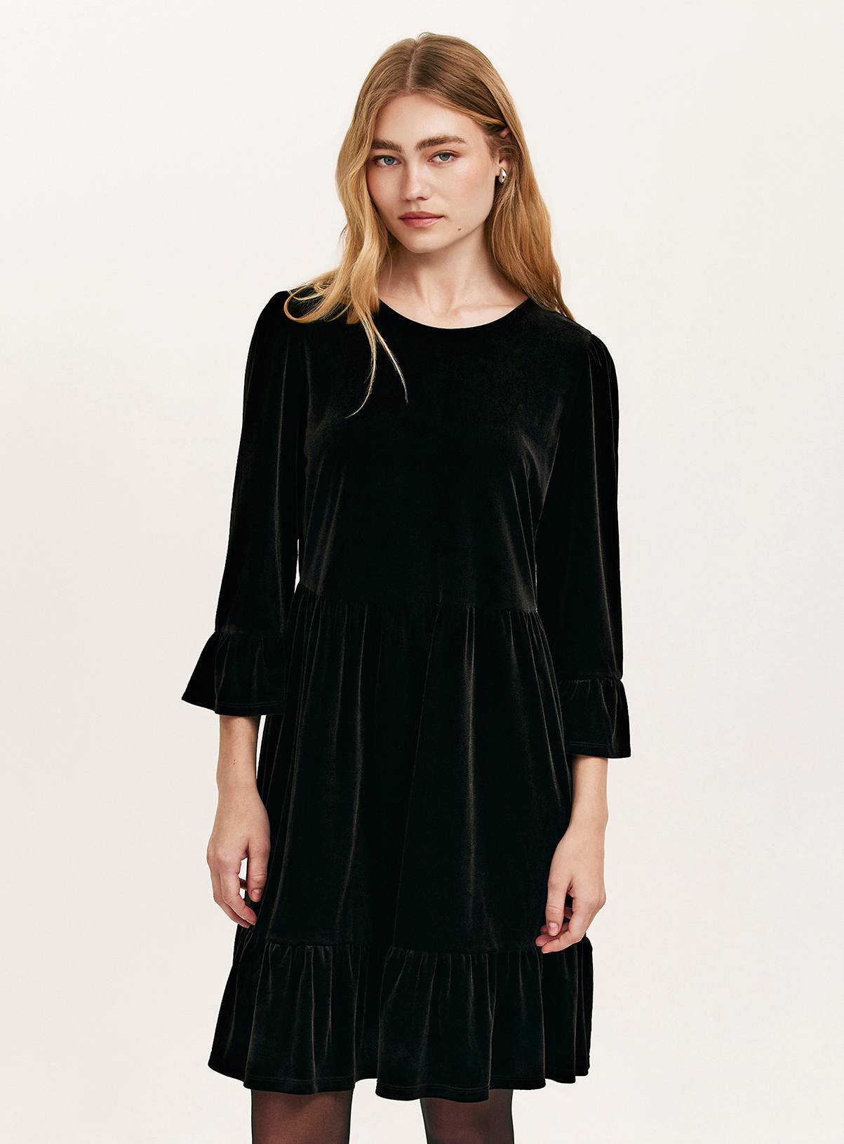 FINERY Camie Velvet Mini Dress Black 10 - Image 1