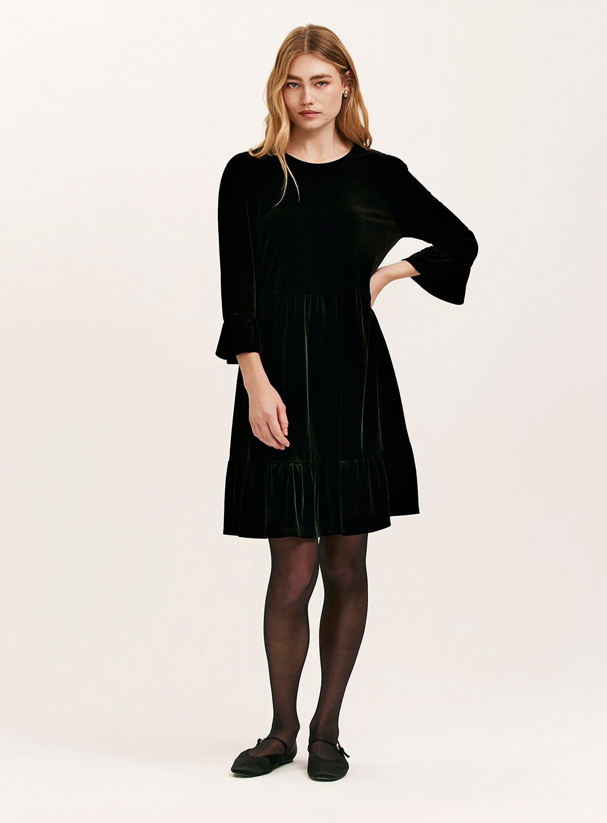 FINERY Camie Velvet Mini Dress Black 10 - Image 2 thumbnail