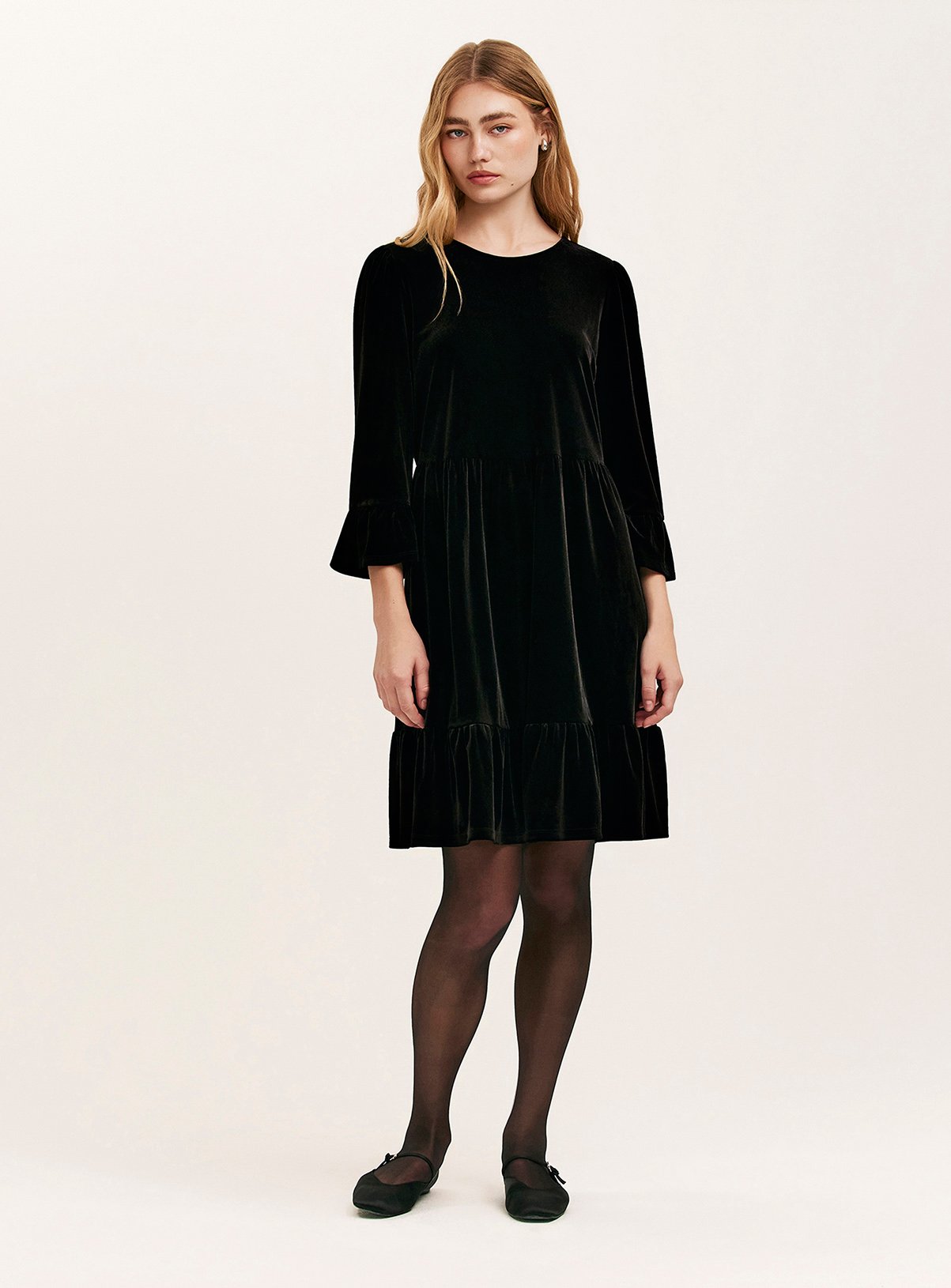 FINERY Camie Velvet Mini Dress Black 10 - Image 3 thumbnail