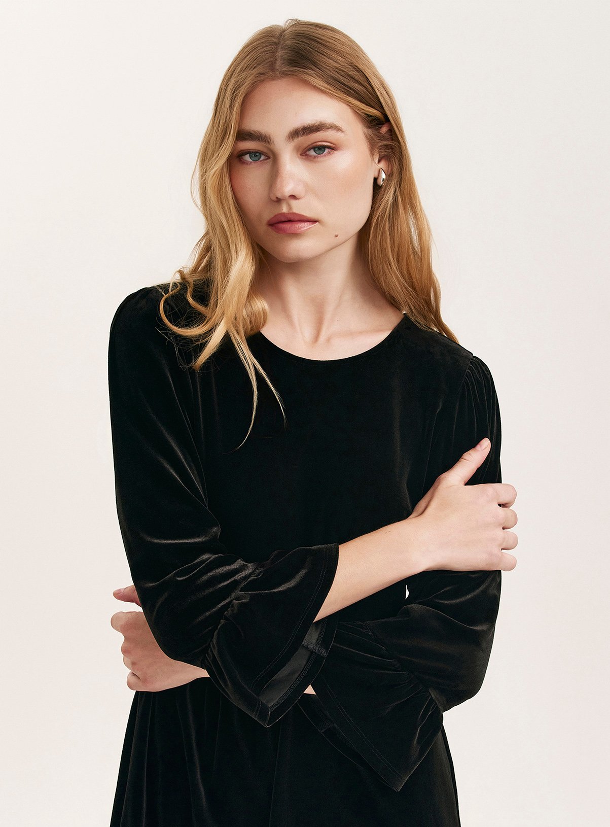 FINERY Camie Velvet Mini Dress Black 10 - Image 4 thumbnail