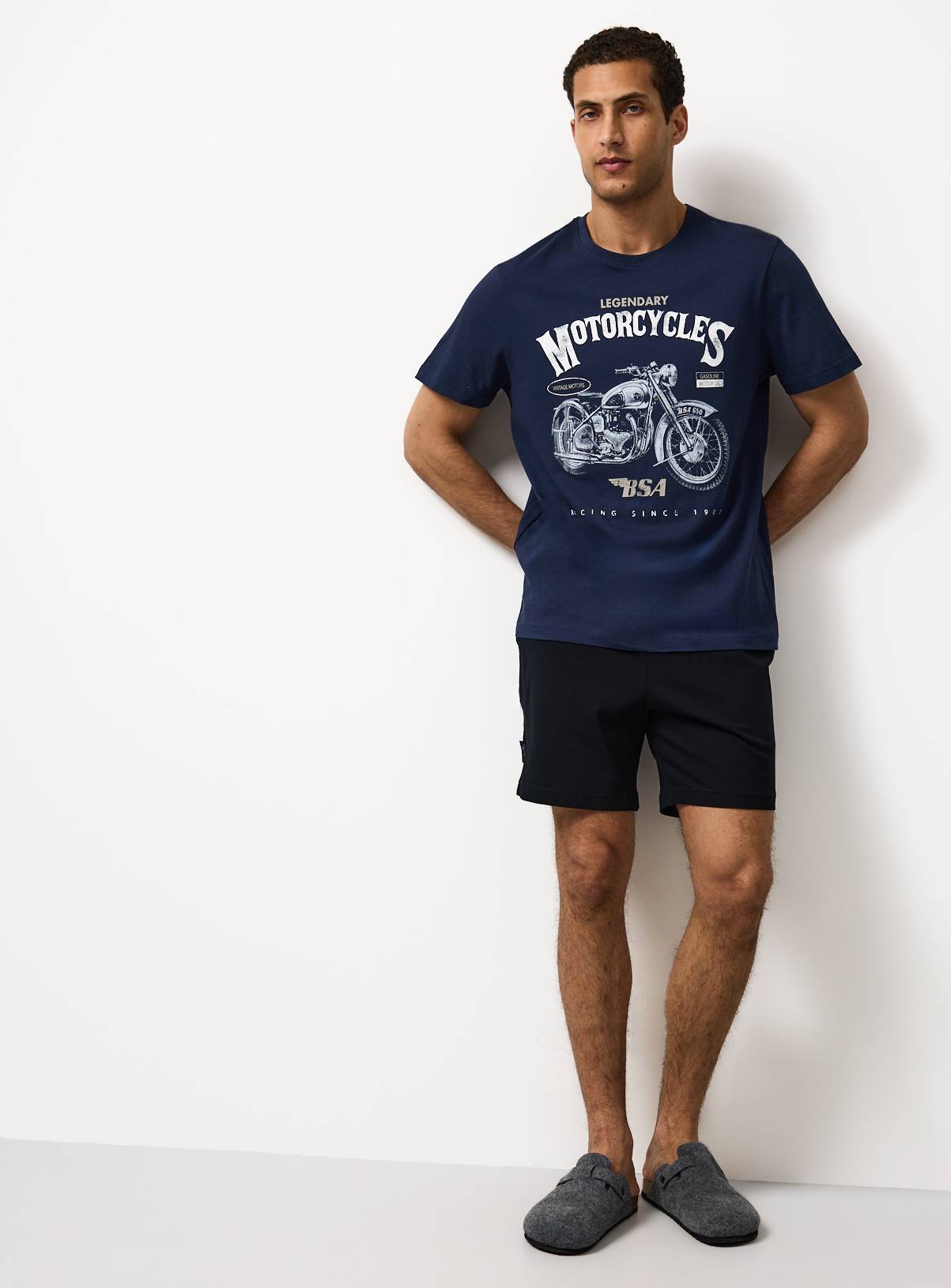 Navy Motorbike Graphic Shortie Pyjamas M - Image 1