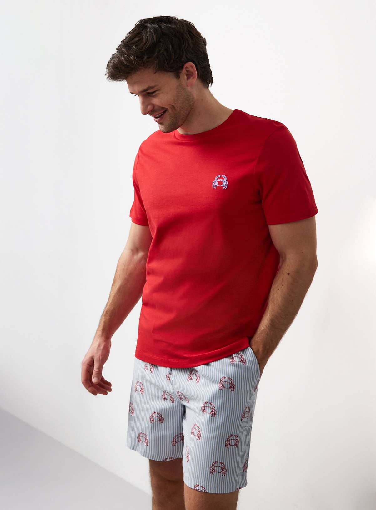 Men's Mini Me Red Crab Print Shortie Pyjamas M - Image 1