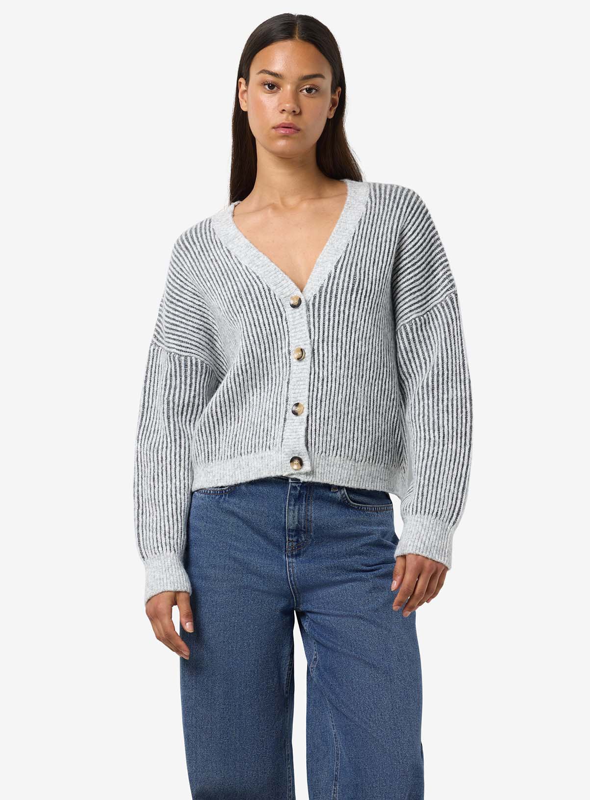NOISY MAY Grey Cardigan With Buttons L/UK12 - Image 1 thumbnail