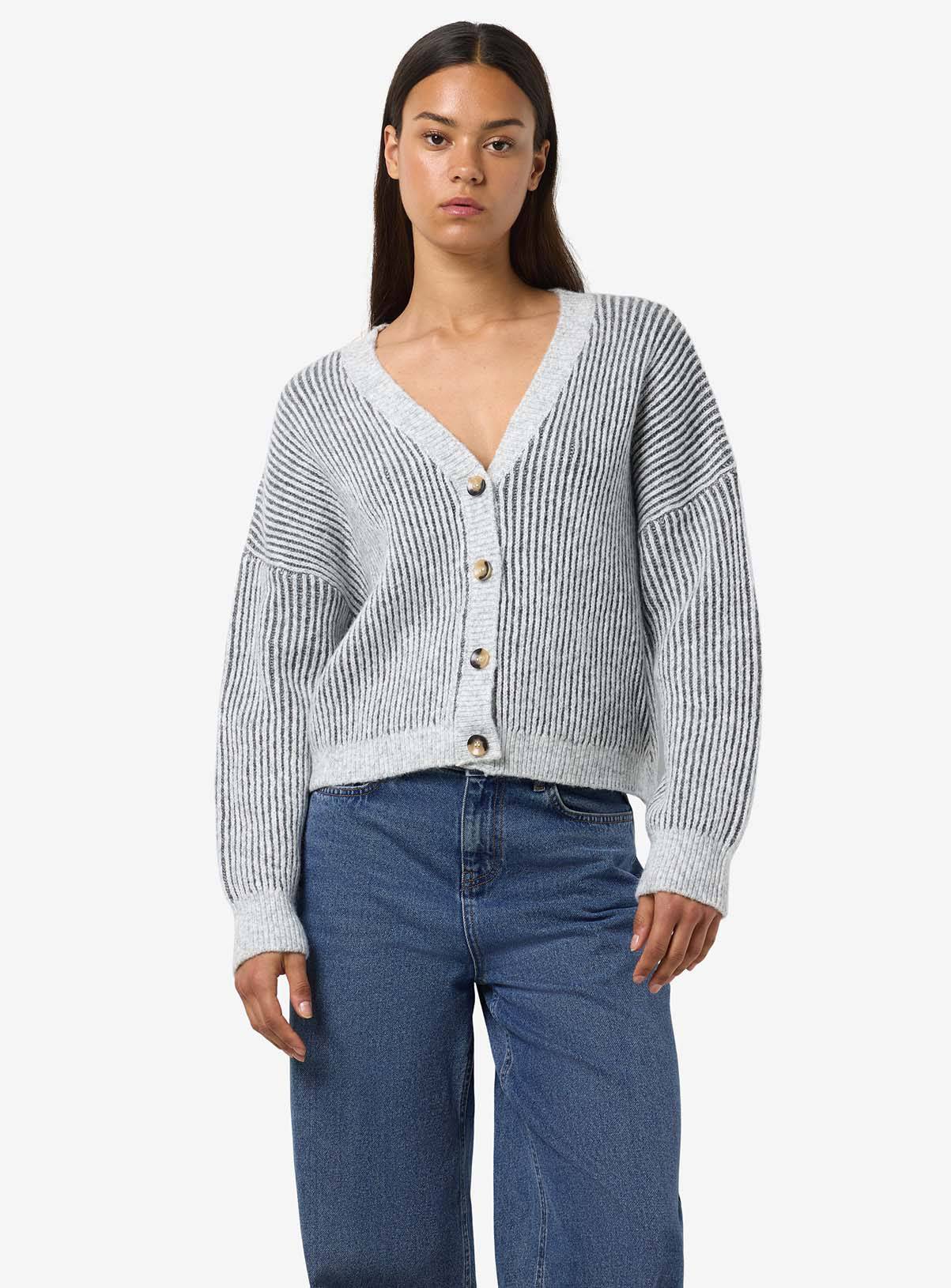 NOISY MAY Grey Cardigan With Buttons L/UK12 - Image 1