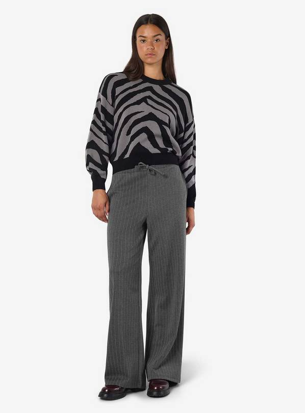 NOISY MAY Pinstripe Drawstring Pants In Dark Grey M/UK10