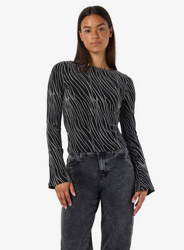 NOISY MAY Black Glitter Zebra Shirt L/UK12