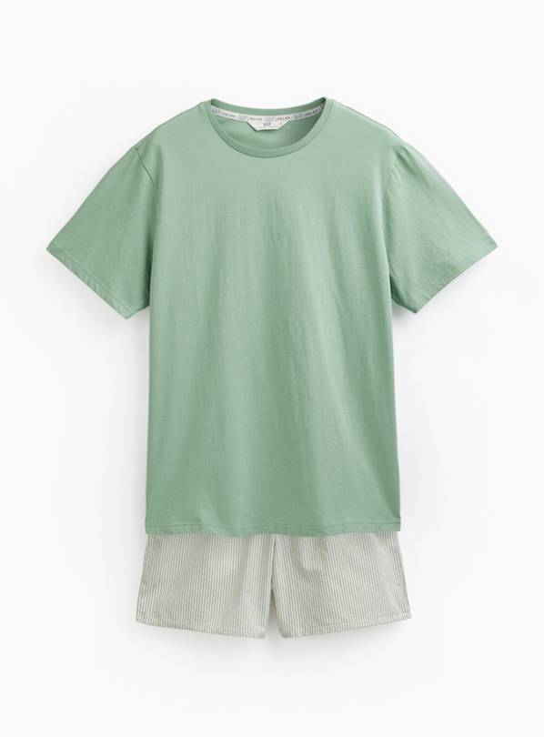Green Jersey Tee & Stripe Pyjama Shorts Set S