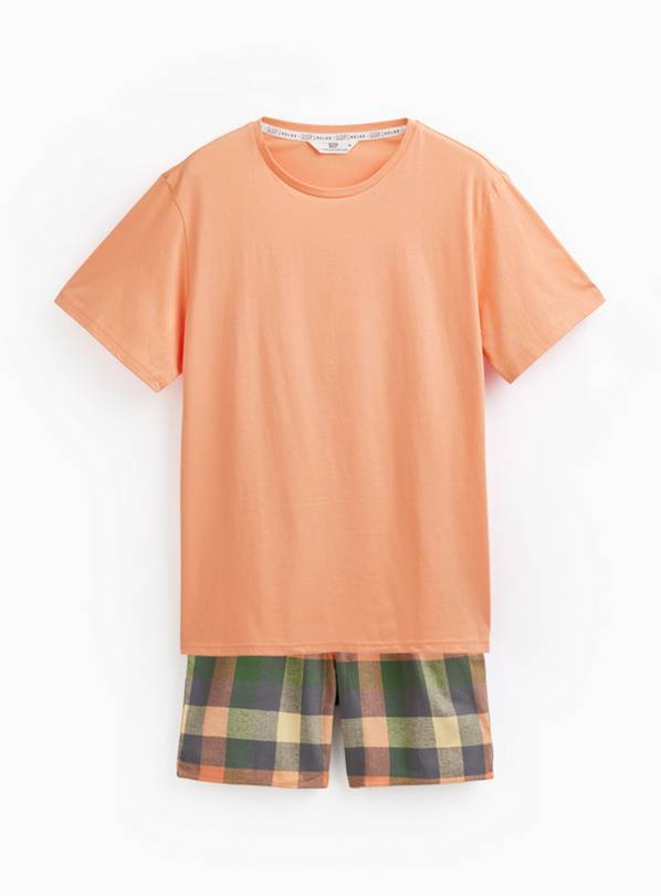 Orange Tee & Checked Pyjama Shorts Set L