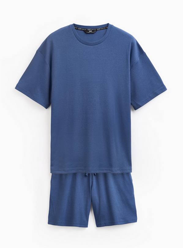 Navy Ribbed Jersey Short Pyjama Set XS