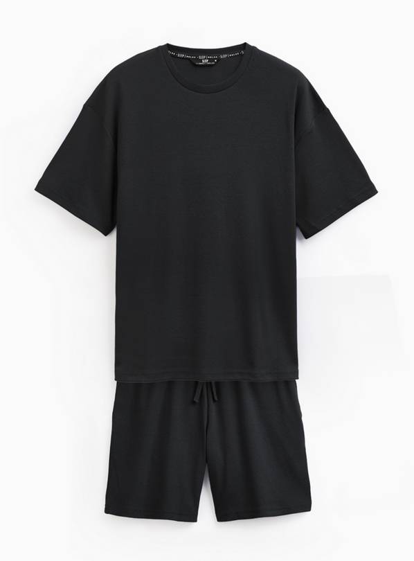 Black Ribbed Jersey Short Pyjama Set M