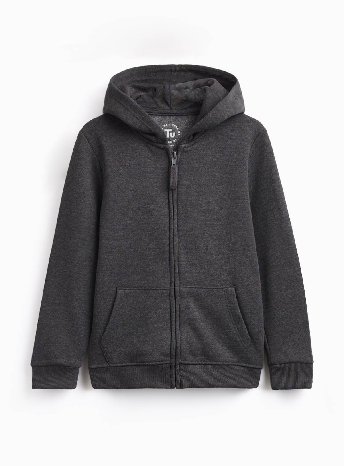 Grey Brushed Fleece Cotton Blend Full Zip Hoodie 11 years - Image 1