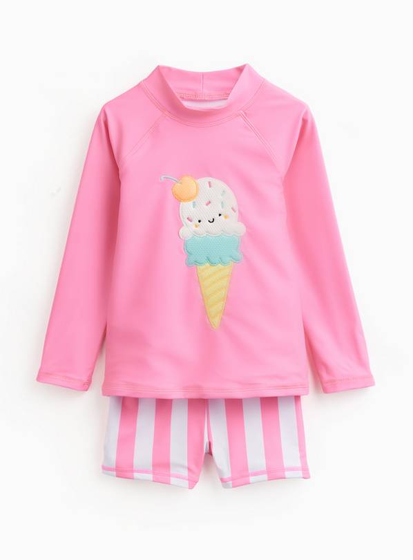 Pink Ice Cream Print Rash Vest & Shorts Swim Set 3-4 years