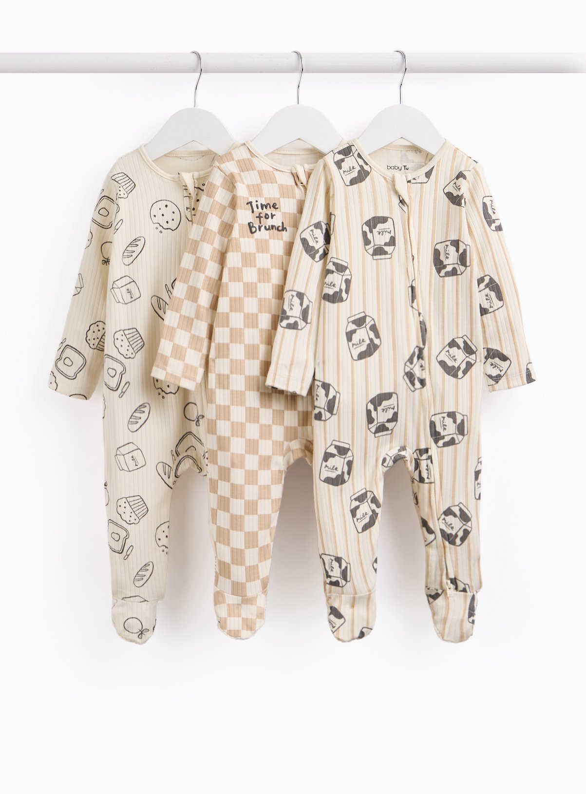 Breakfast Theme Print Sleepsuits 3 Pack 6-9 months - Image 1 thumbnail