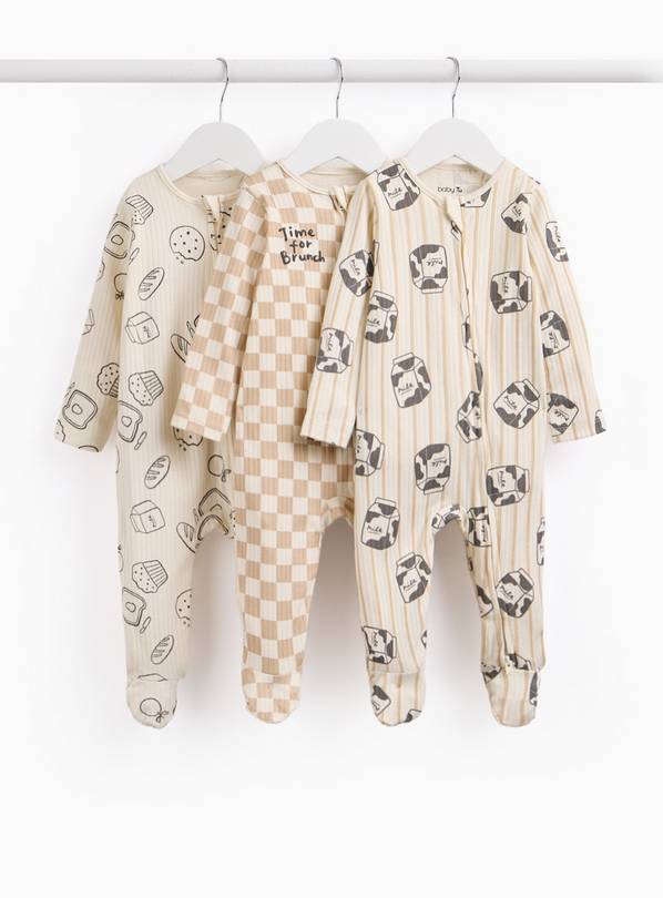 Breakfast Theme Print Sleepsuits 3 Pack Up to 3 mths