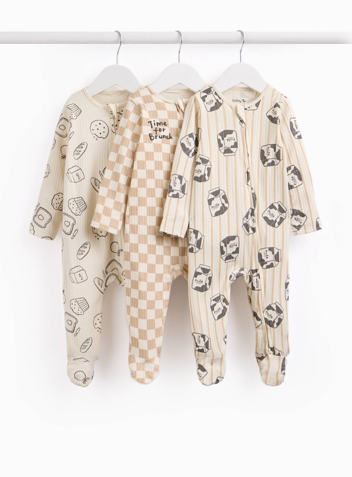 Breakfast Theme Print Sleepsuits 3 Pack 6-9 months - Image 1