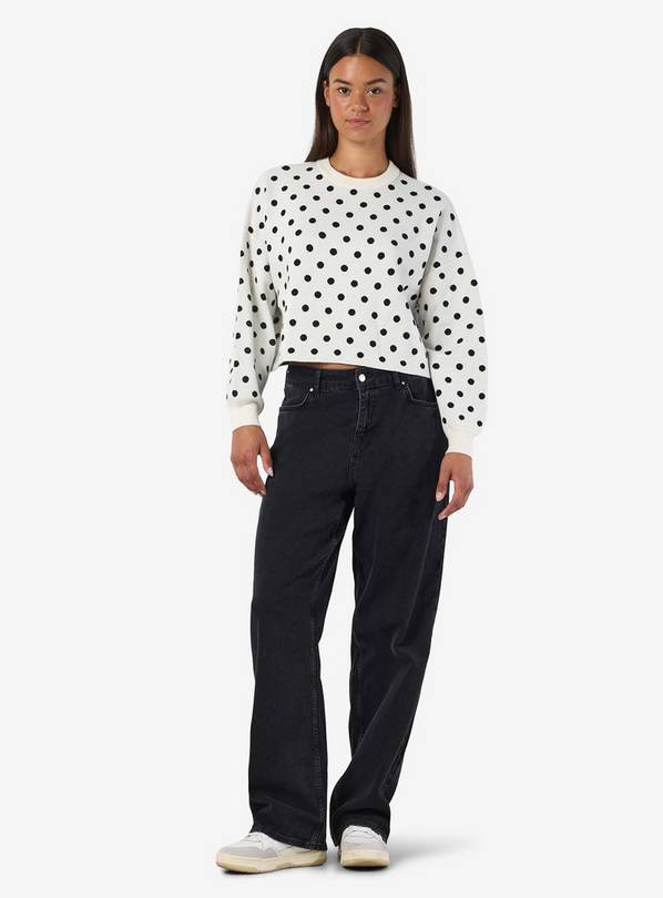 NOISY MAY Polka Dot Crew Neck Knitted Jumper Cream XS/UK6