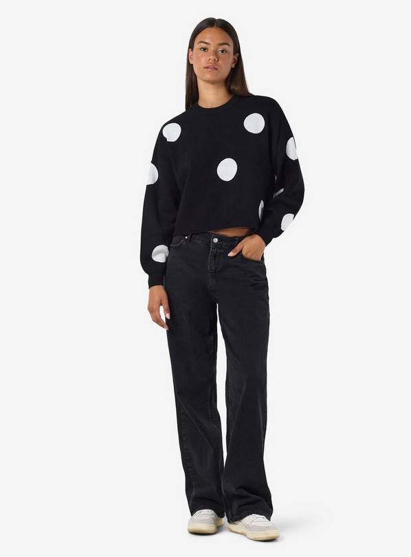 NOISY MAY Polka Dot Crew Neck Knitted Jumper Black XS/UK6