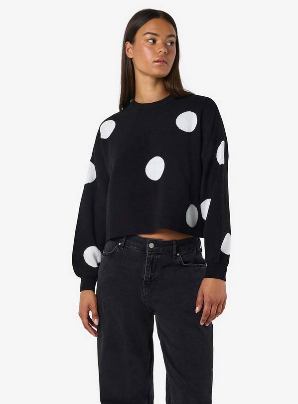 NOISY MAY Polka Dot Crew Neck Knitted Jumper Black XS/UK6