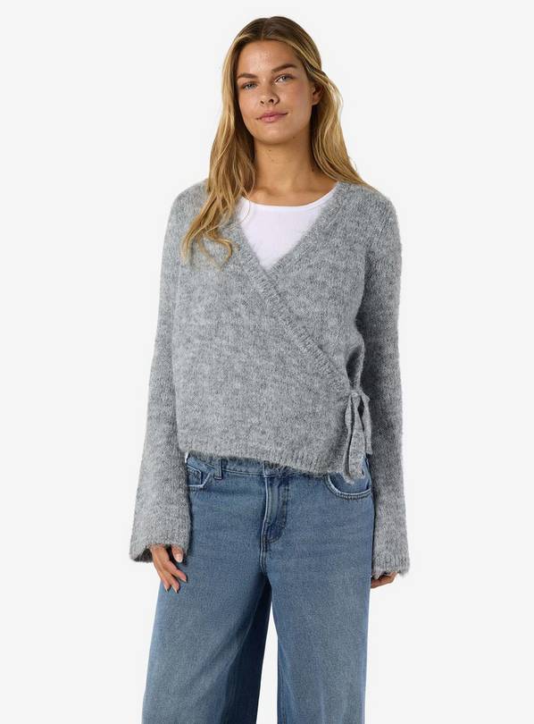 NOISY MAY Knitted Wrap Cardigan With Wool Grey L/UK12