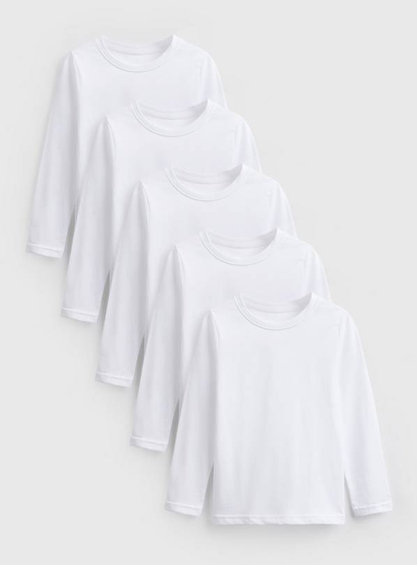 White Long Sleeve Crew Neck T-Shirts 5 Pack 6 years