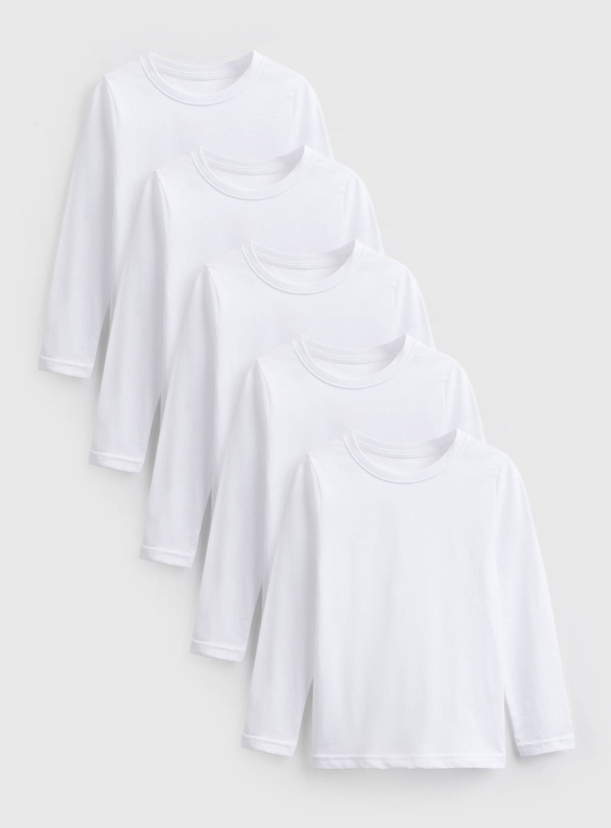 White Cotton Long Sleeve Crew Neck T-Shirts 5 Pack 12 years - Image 1