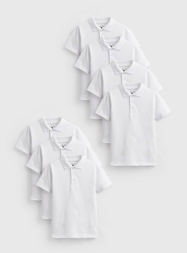 7 Pack White Unisex Polo Shirts 3 years