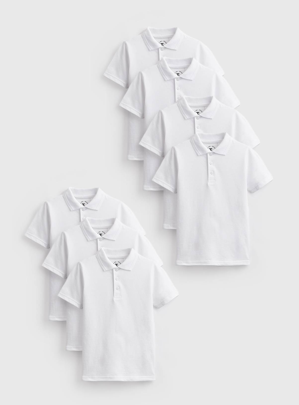 White Cotton Standard Collar Polo Shirts 7 Pack 6 years - Image 1