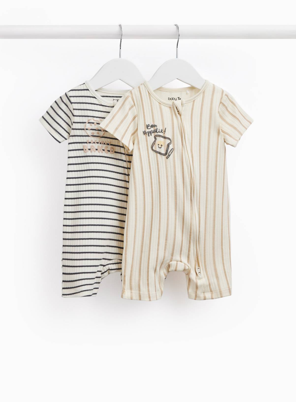 Stripe Toast Print Romper 2 Pack Up to 3 mths - Image 1