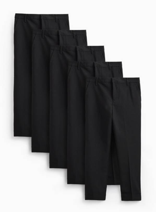 5 Pack Black Woven Trousers with Reinforced Knees & Extendable Hem 4 years