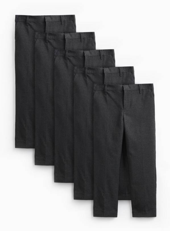 5 Pack Grey Woven Trousers with Reinforced Knees & Extendable Hem 13 years