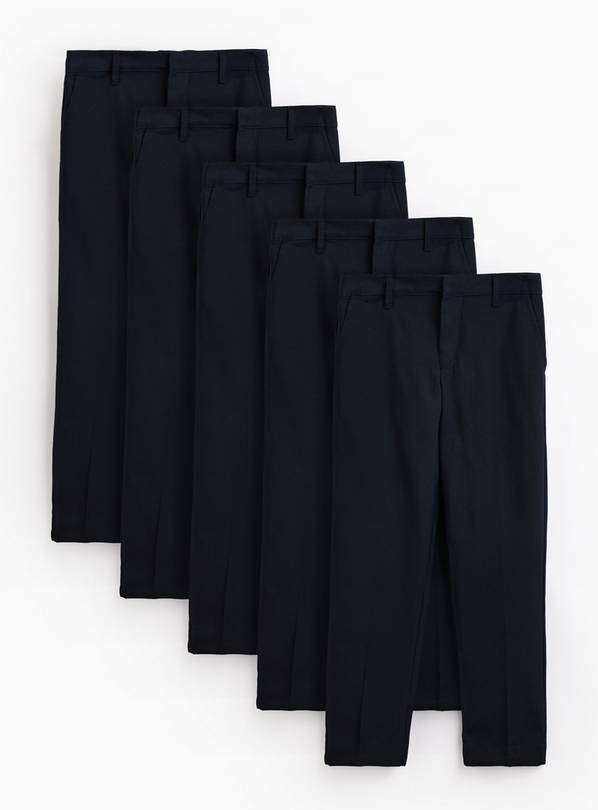 Navy Longer Leg Woven Trousers 5 Pack 3 years