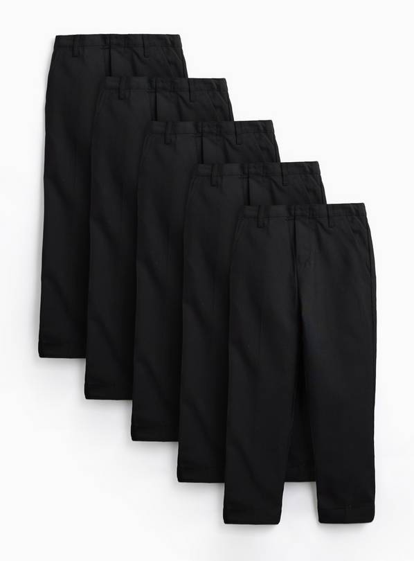 5 Pack Black Woven Trousers with Reinforced Knees & Extendable Hem 12 years