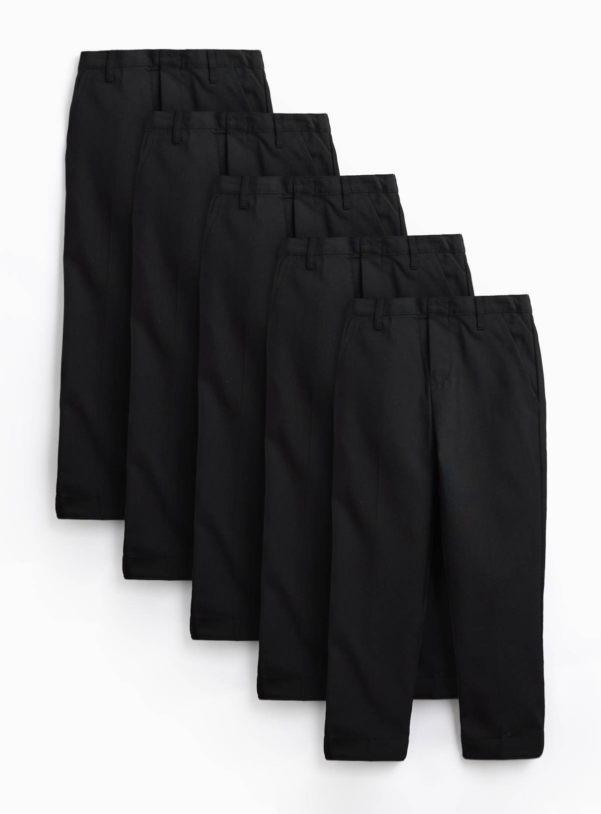 Black Woven Reinforced Knee Extendable Hem Trousers 5 Pack 9 years - Image 1