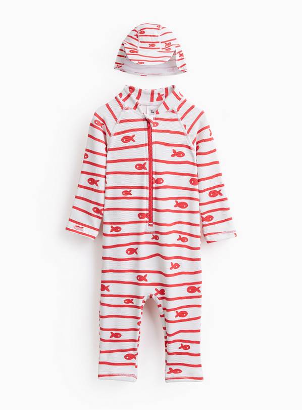 Sardine Print Sun Suit & Keppie Hat Set 3-6 months