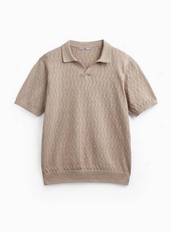 Stone Textured Pointelle Revere Neck Polo Shirt XXXL